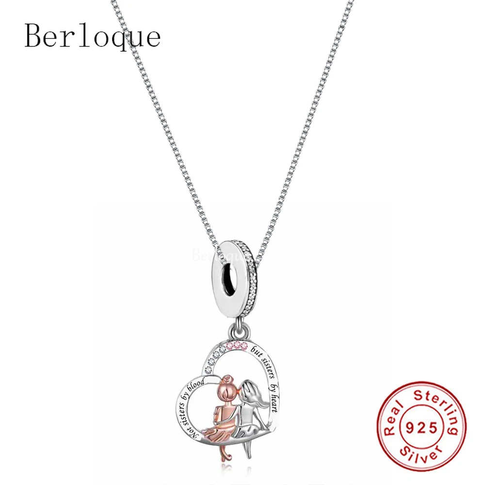 

Berloque 925 Sterling Silver Not Sisters By Blood But Sisters By Heart Pendant Necklace for Women Fashion Jewelry Birthday Gift