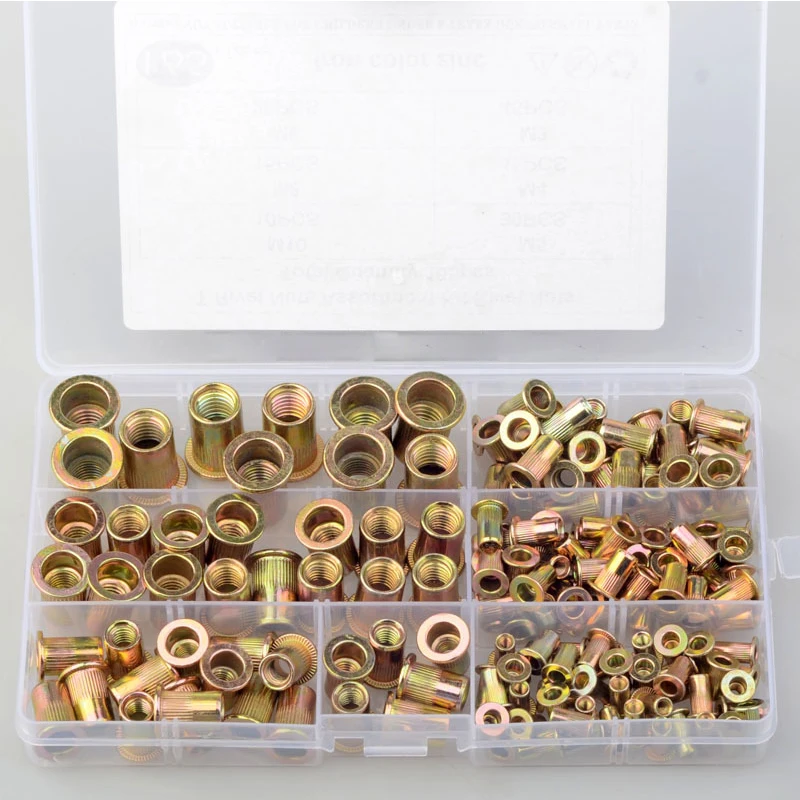 

Wholesale price 165pcs M3 M4 M5 M6 M8 M10 M12 Pull rivet nut Mixed Zinc Plated Carbon Steel Rivet Nut Threaded Insert Nut set
