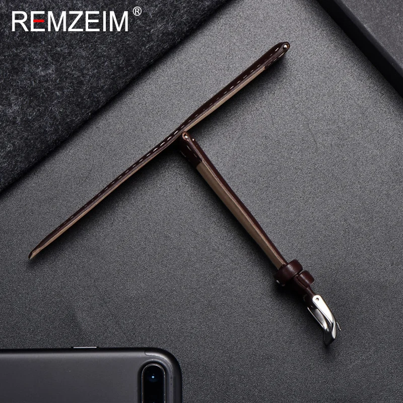 REMZEIM Watch Band Genuine Leather straps Watchbands 18mm 20mm 22mm 24mm Watch Accessories Women Men Brown Black Belt Band