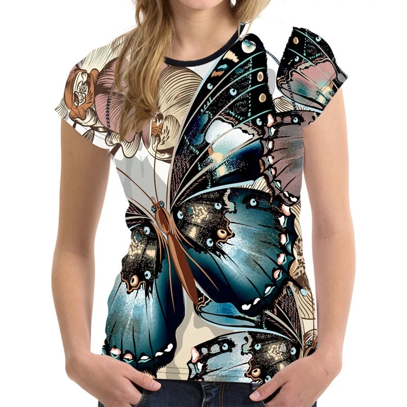 

Harajuku hand-painted butterfly 3D printing T-shirt women's short-sleeved clothing fashionable soft and comfortable top summer n