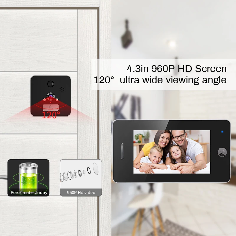 Door Viewer WIFI Peephole 4.3 Inch HD Smart viewer Camera Monitor Support PIR Detector and Night Vision Function | Обустройство дома