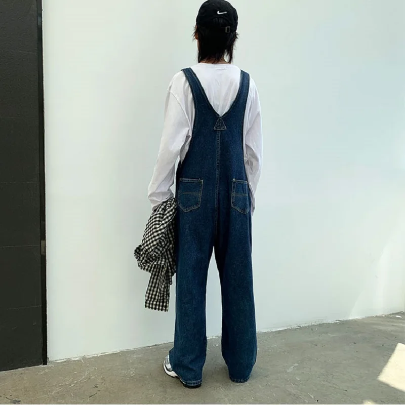 Mens Jeans Japanese Retro Denim Overalls Men's Korean Version of The Trendy Brand Trend Ins Street Loose Straight Suspenders