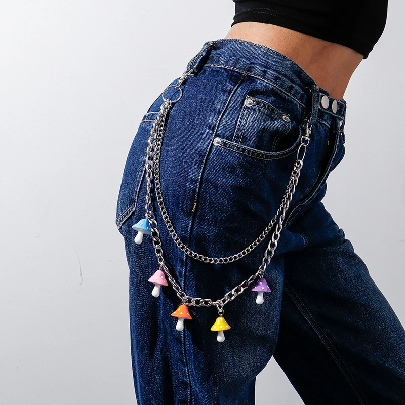 

Trendy Tassel Belly Waist Chain for Women Punk Double Layer Mushroom Pendant Waist Belt Body Jewelry Pants Accessory