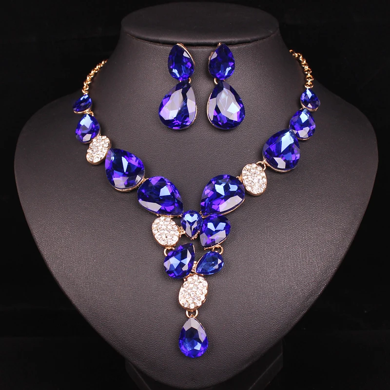 Роскошные свадебные комплекты ювелирных изделий с большим синим кристаллом
