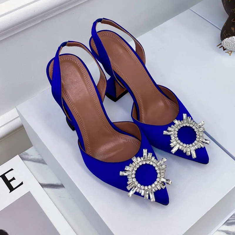 Женские босоножки с острым носком туфли-лодочки на высоком каблуке со стразами и