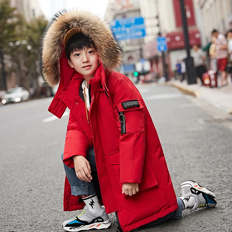 2019 г. Теплые детские пуховики Длинная модель утепленная верхняя одежда на утином