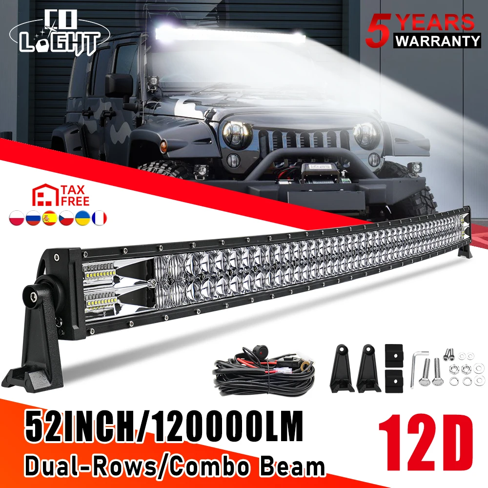 CO LIGHT Curved/Straight 22 32 42 52inch Led Light Bar Combo Beam Driving Lights 2-Rows Offroad Truck SUV ATV Tractor Car Boat