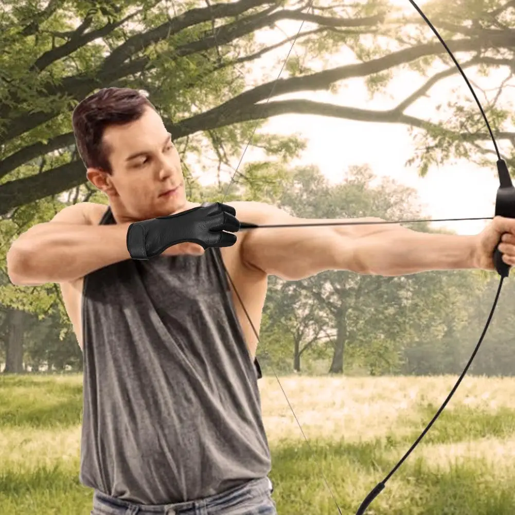 3 пальца кожаные защитные перчатки черная защита для стрельбы из лука