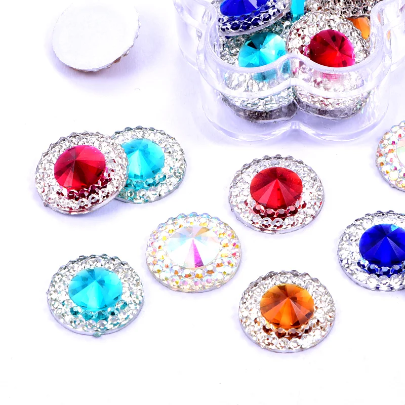 50 шт. 13 мм цветные круглые стразы из смолы с кристаллами без горячей фиксации
