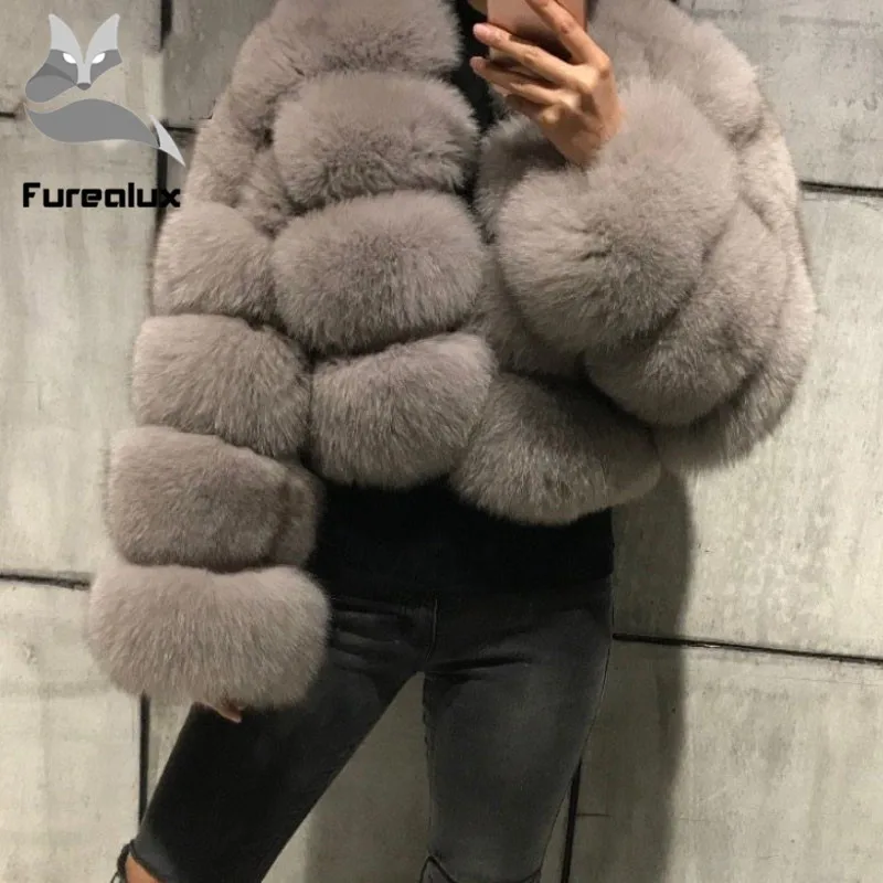Furealux женская теплая шуба из натурального Лисьего меха Короткие На зимнем меху