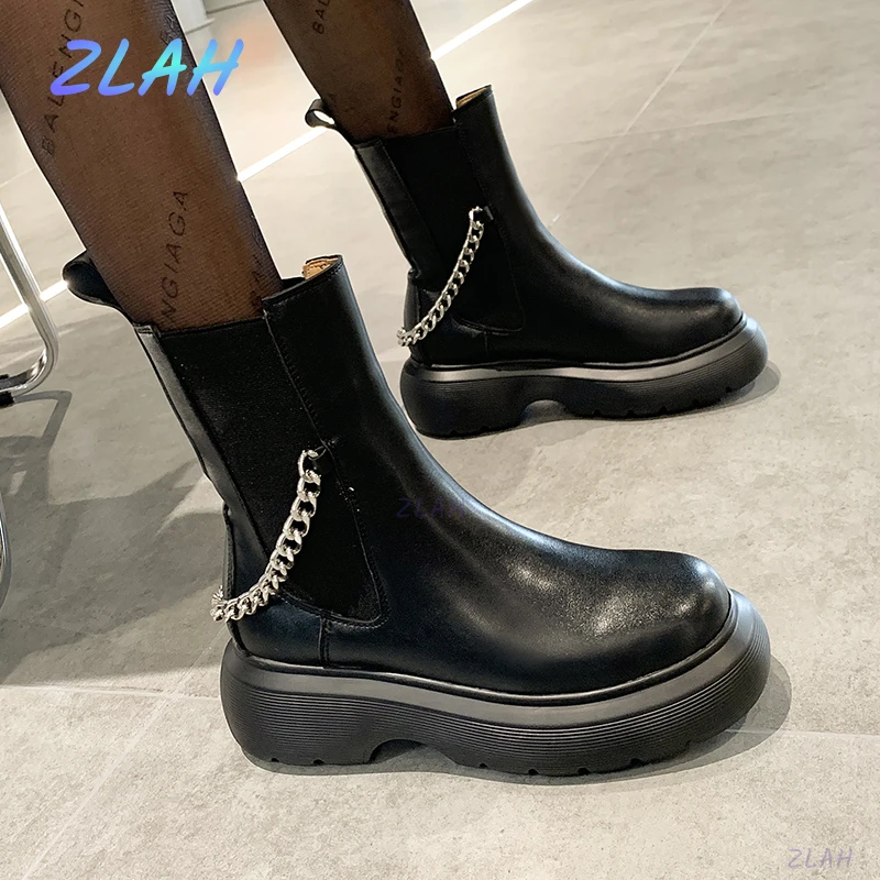 

Женские ботинки, Новинка весна-осень, ботинки челси на толстой подошве, ботинки средней длины на плоской подошве, женские боевые ботинки