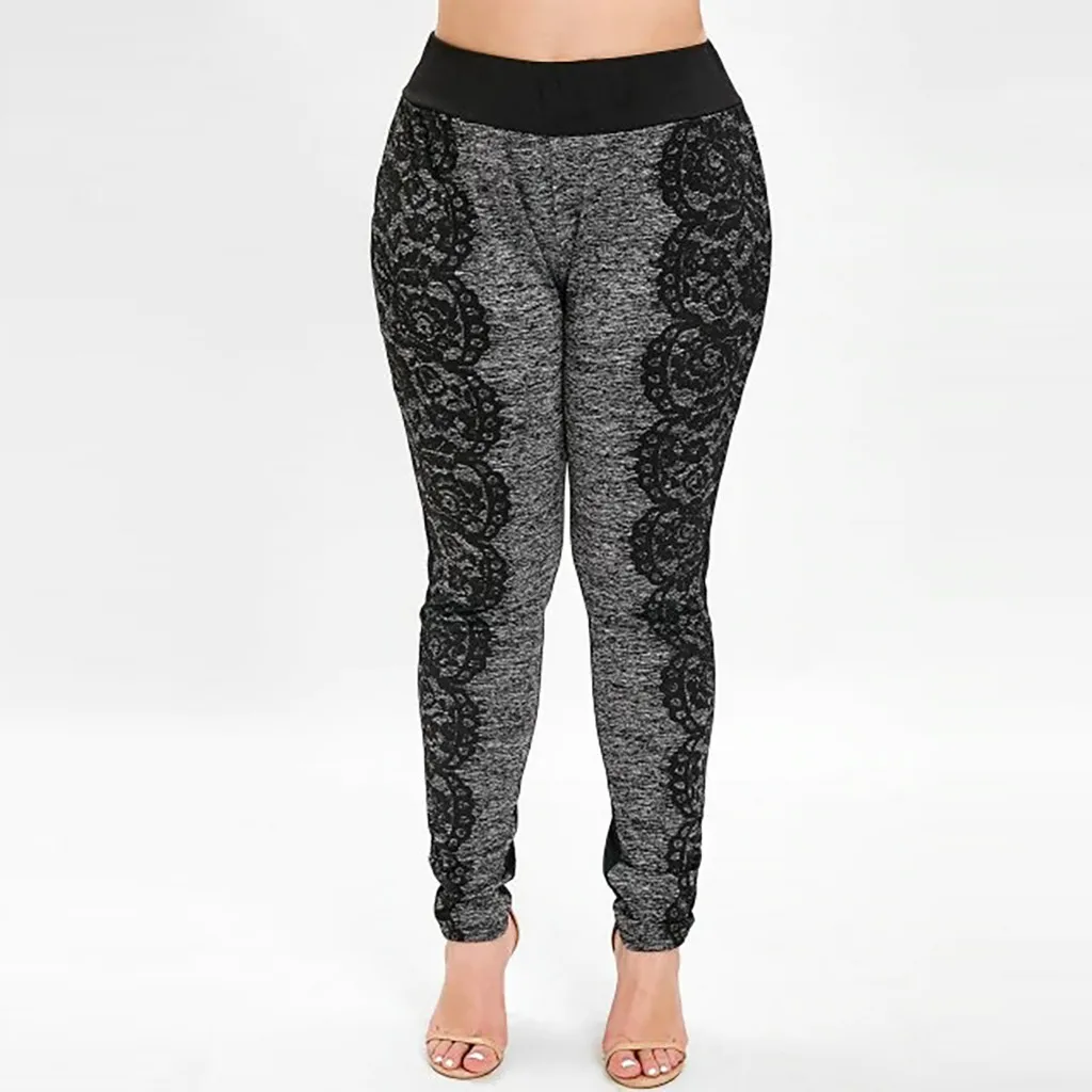 Леггинсы женские эластичные с высокой талией кружевом #15 5xl размера плюс | Женская