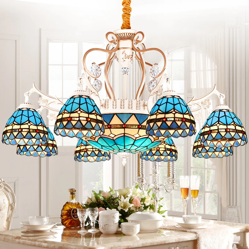 

Tiffany Baroque Stained Glass Suspended Luminaire E27 110-240v Chain Pendant Lights For Home Parlor Dining Room industrial lamp