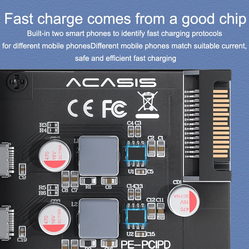 ACASIS два порта 20 Вт PCIE PD адаптер карта Type-C быстрая зарядка протокол расширения для