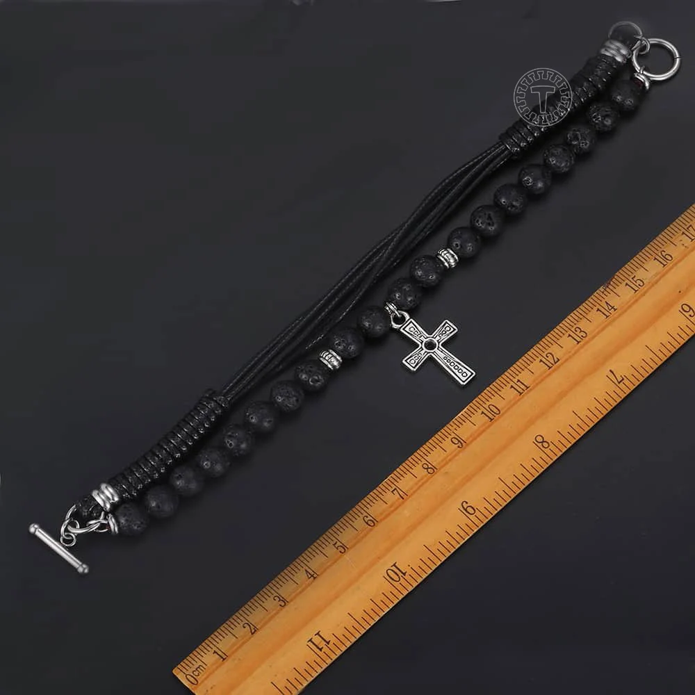 Уникальный мужской браслет из лавового камня и бисера нержавеющей стали с