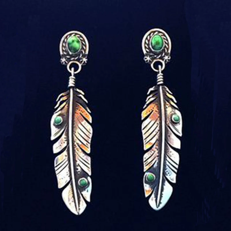 Vintage Bohemian Feather Dangle Earrings for Women - Silver Color Drop Jewelry image 5