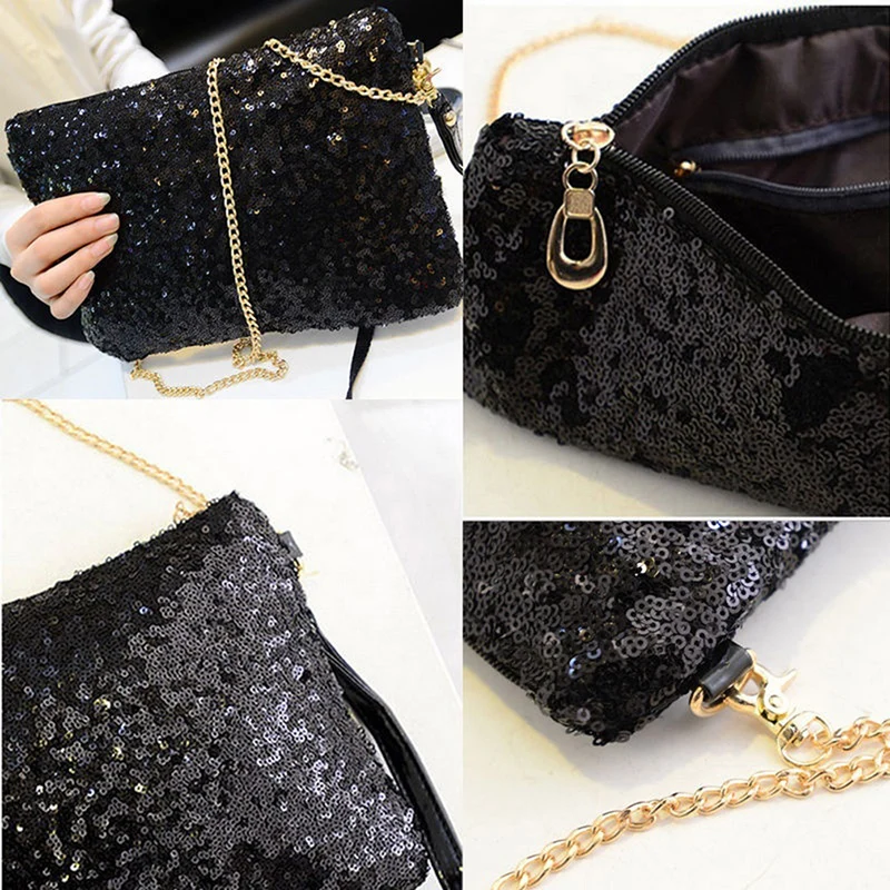 

Women Ladies Glitter Sequins Handbags Sparkling Party Evening Envelope Clutch Bag Wallet Tote Purse Black Gold Silver