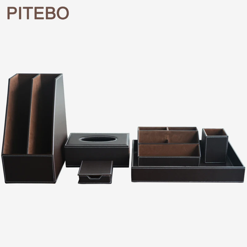 

PITEBO 6 шт./деловой кожаный ящик для хранения на столе для офиса, кожаный чехол для письма, настольный шкаф для хранения, полностью кожаный лото...