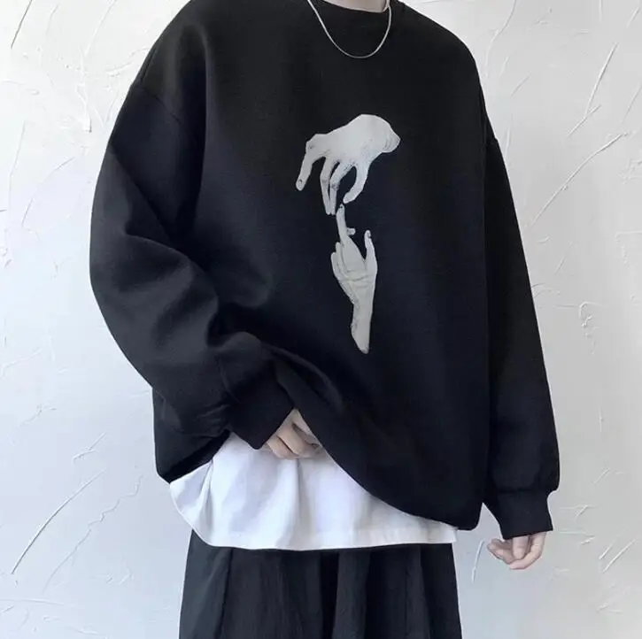 

New spring men's print long sleeve loose casual round collor tops