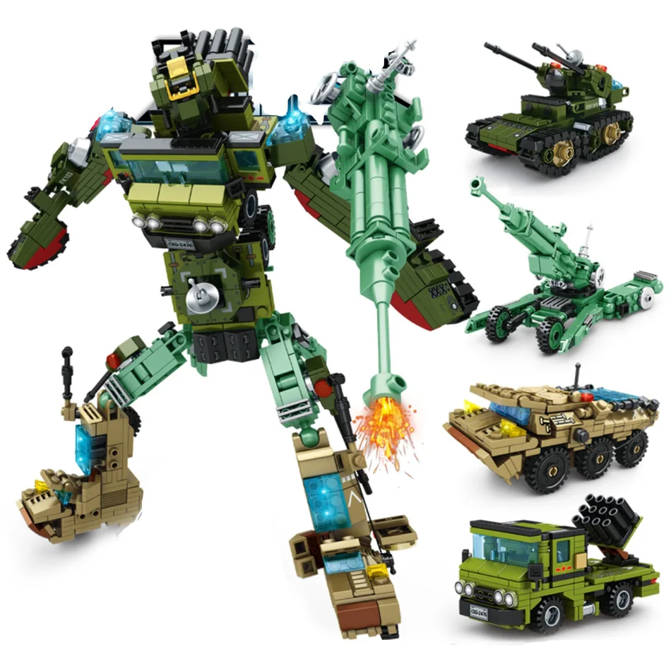 892pcs 4 in 1 Transformation Robot Mecha Building Blocks Military Tank Army ww2 Vehicle Bricks Toys For Children | Игрушки и хобби