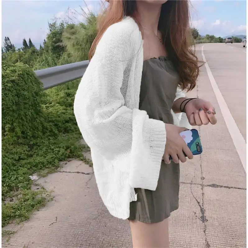 

Women's Korean College Style Lazy Loose Sunscreen Cardigan Summer Sexy Knitting outwear Average Size
