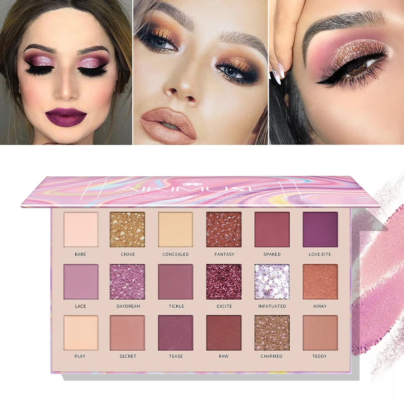 

KIMUSE Changeable Pink Violet Nude Eye Shadow Palette Makeup 18 Colors Matte Shimmer Glitter Eyeshadow Powder Waterproof Pigment