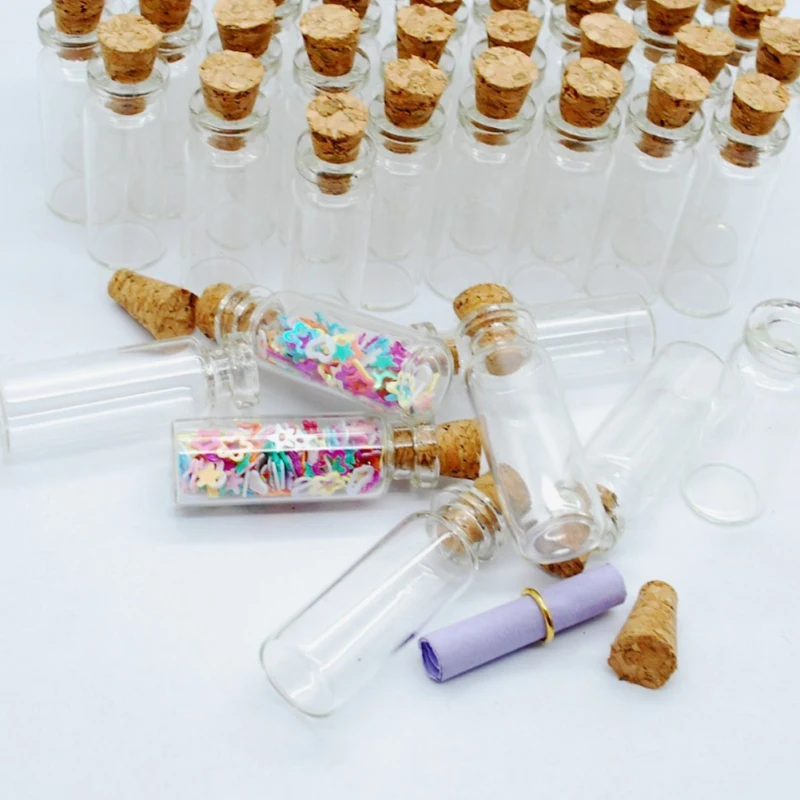 

Hot 10pcs Mini Cheap Clear Glass 1ml Cork Stopper Bottle Mason Wishing Bottles Ornaments Candy Diy Decoration Containers Jars