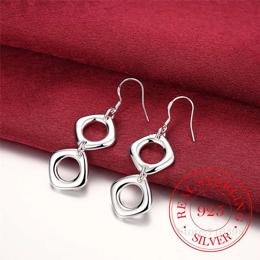 

Korean 100% 925 Sterling Silver Double Square Vintage Long Tassel Dangle Earrings For Women 2020 Engagement Wedding Jewelry Gift