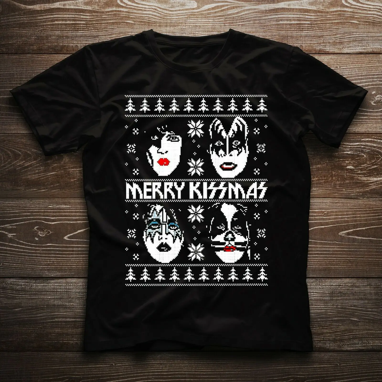 Новинка 2020 забавная женская футболка с надписью Kiss Rock Band Merry Kissmas Рождественский