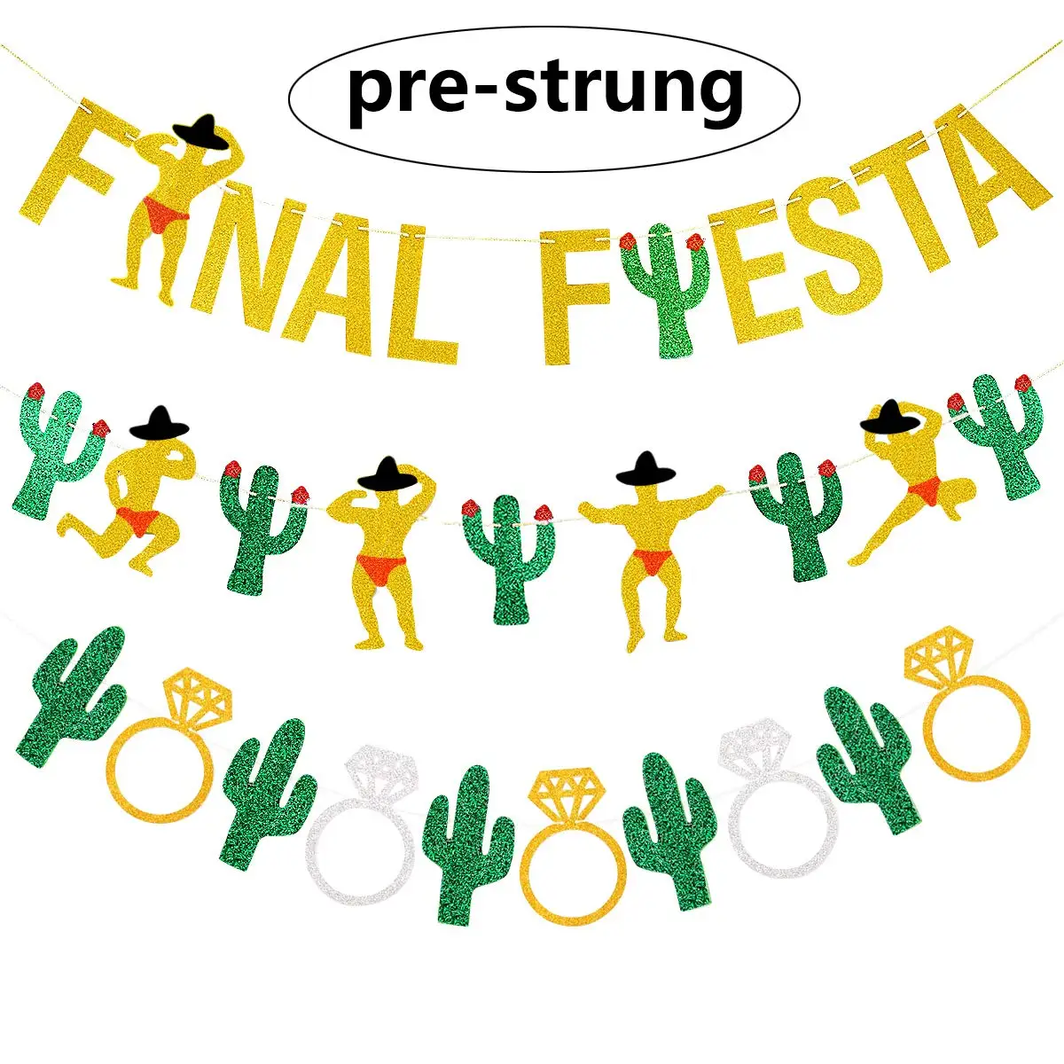 3 шт. Золотой блестящий финальный фиеста баннер Блестящий кактус Мужская