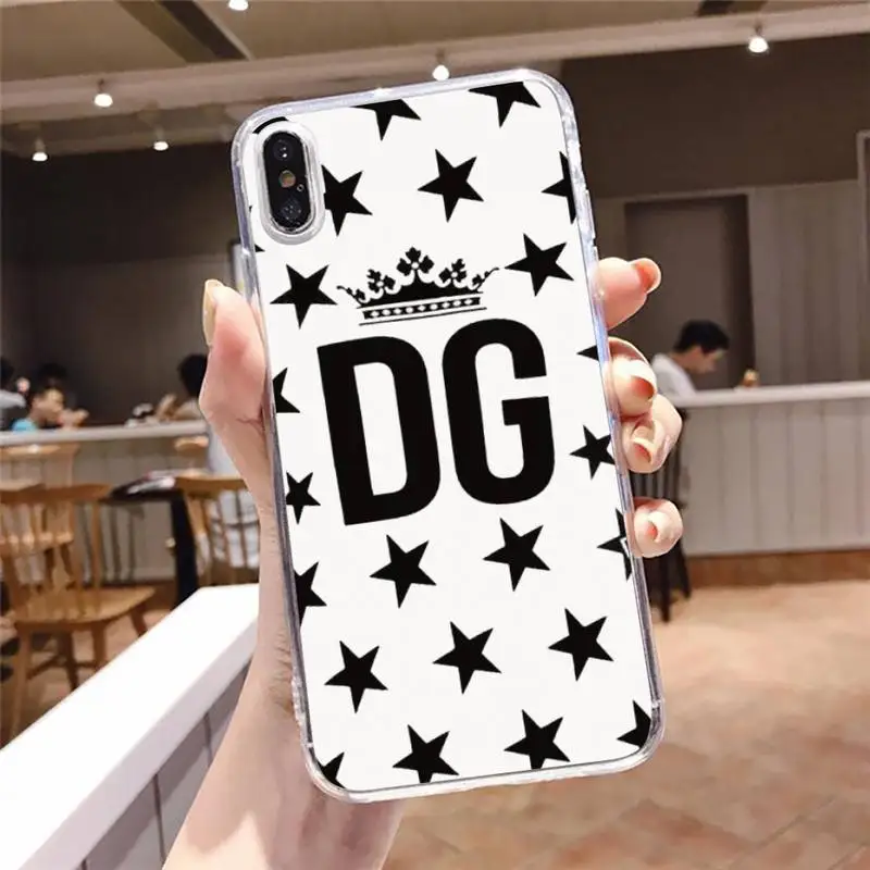 

Luxury Letter Brand Label DG Phone Case Transparent soft For iphone 5 5s 5c se 6 6s 7 8 11 12 plus mini x xs xr pro max