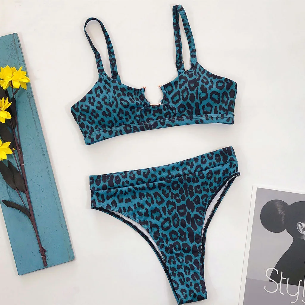

SAGACE Swimwear Women Leopard pattern ring cutout bikinis swimsuit Push-Up Padded Female Beachwear Casual Bathing suit Drop Ship