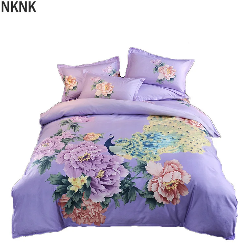 

Chinese style flower four-piece thick brushed quilt four-piece set