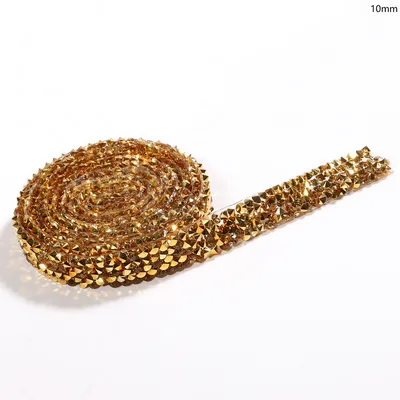 1cm-Gold 1 ярд швейная отделка орнамент из кристаллов Стразы горячей фиксации горный хрусталь лента аппликатор лента со стразами железо на аппликации для платьев - Цвет: 1cm-Gold
