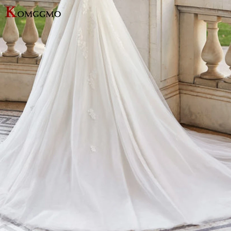 

Off the Shoulder Chapel Train Embroidery Appliques Tulle Bridal Ball Gown Luxury Sweetheart Neck Backless Lace Wedding Dress