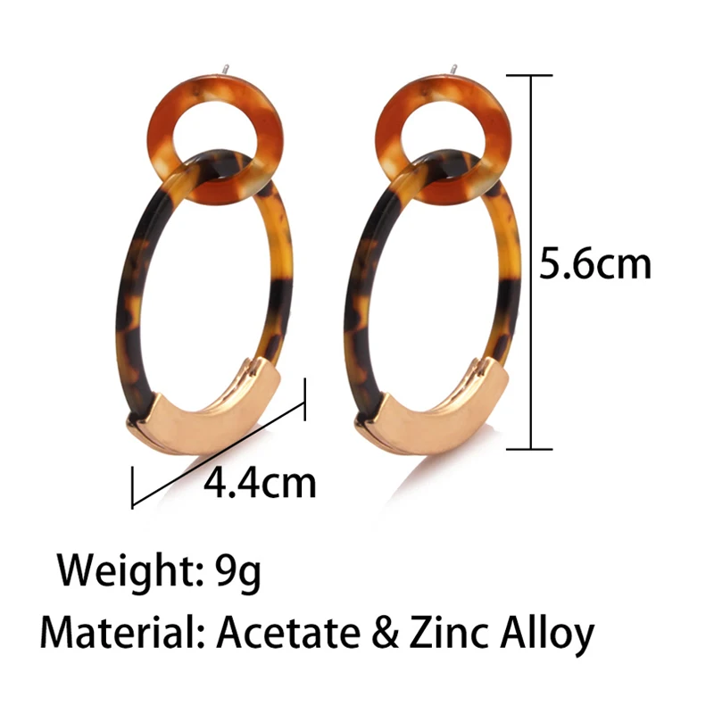 Cpop Fashion Double Round Gold Acrylic Earrings for Women Acetic Acid Exaggeration Elegant Leopard Dangle Resin Jewelry | Украшения и