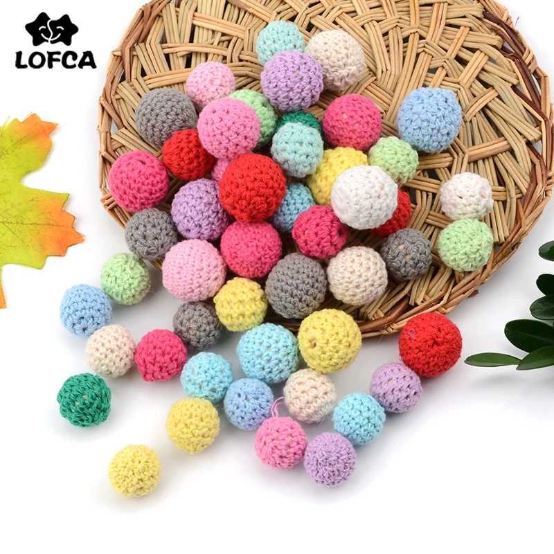 

LOFCA 16mm 50pcs Wooden Crochet Beads Baby Teething Products Chews Pacifier Chain Clips Beads Baby Teethers