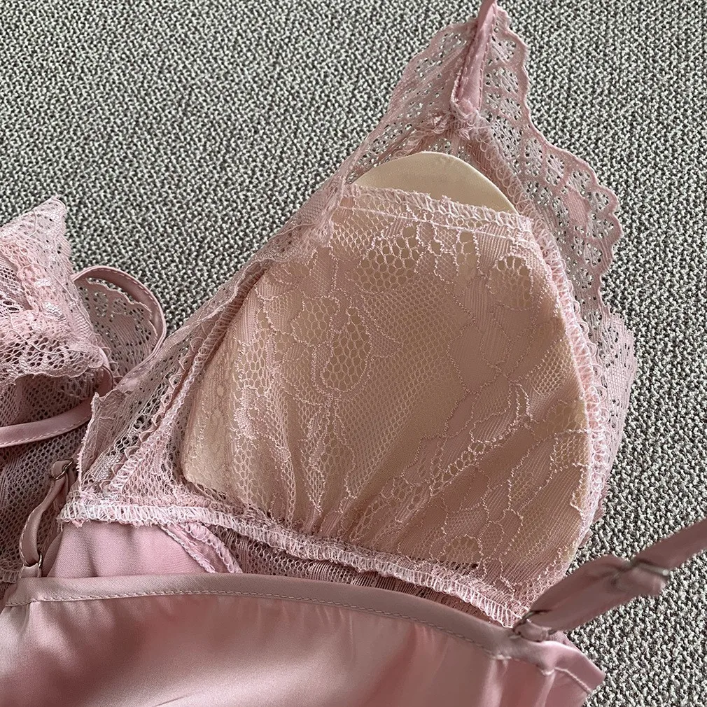 

Mini Sexy Sleepwear Nightgown Nightdress Satin Female Home Clothing Patchwork Home Dressing Gown Silky Summer New Nightwear