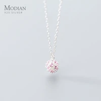 modian genuine 925 sterling silver round design pink cz necklace pendant for women chain necklaces pearl jewelry collar