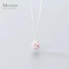 Женская цепочка Modian, ожерелье из серебра 925 пробы с круглым розовым кубическим цирконием, Ювелирное Украшение с жемчугом