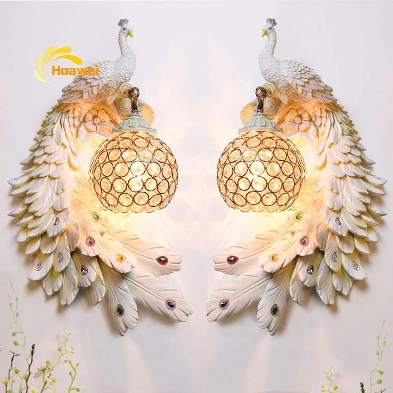 Роскошный настенный светильник для туалетного столика цветной павлиний