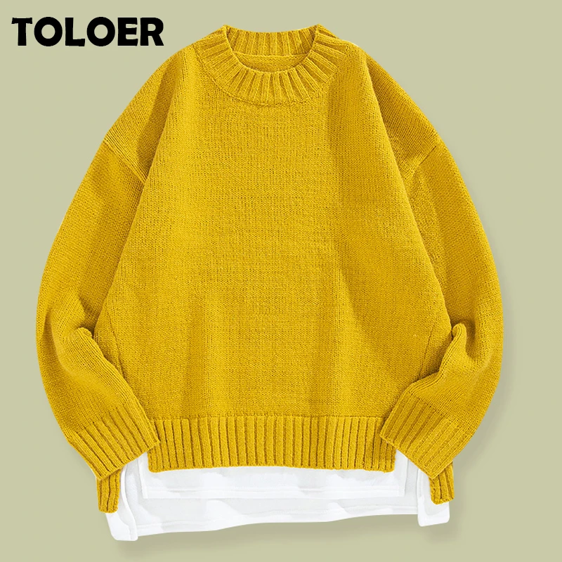 

Plus Size Loose Knitted Sweater Men Jumpers Long Sleeve Male Solid Color Pullovers Sweaters Casual Winter Soft Sweater 2022 New