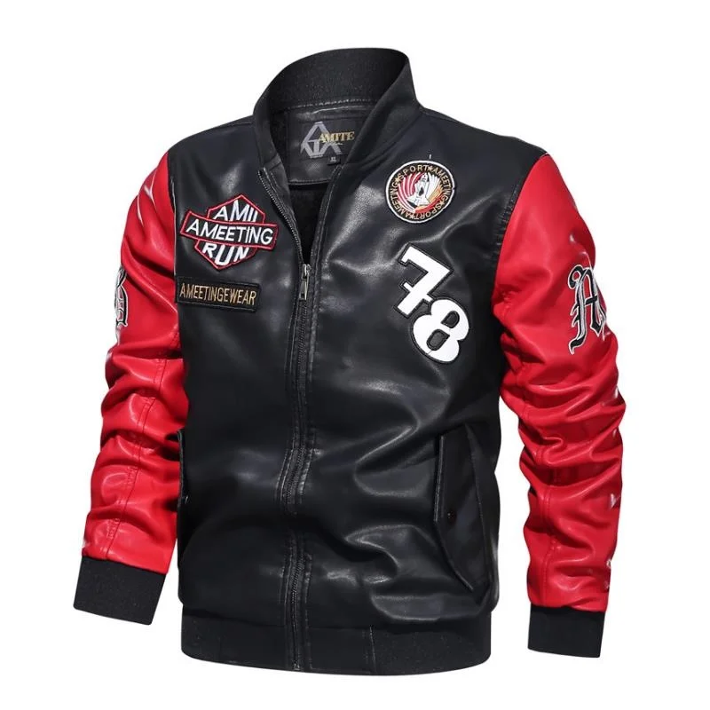 

Mens Motorcycle Jacket 2020 Autumn Winter Men New PU Leather Jackets Casual Embroidery Biker Bomber Coat Zipper Fleece Overcoat