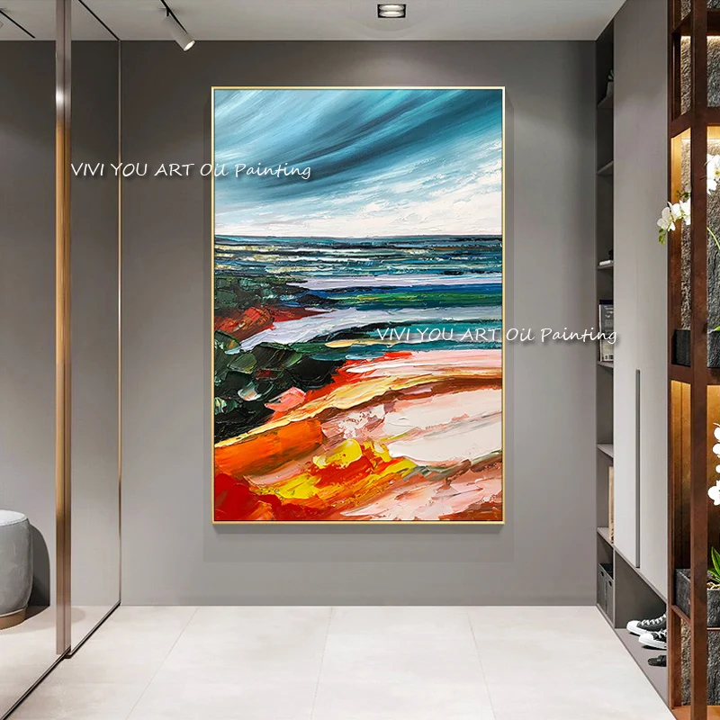 

The Fashion Hand Painted Palette Color Sea View Oil Paintings Canvas No Framed Abstract Wall Picture for Hotel Office Decor Art