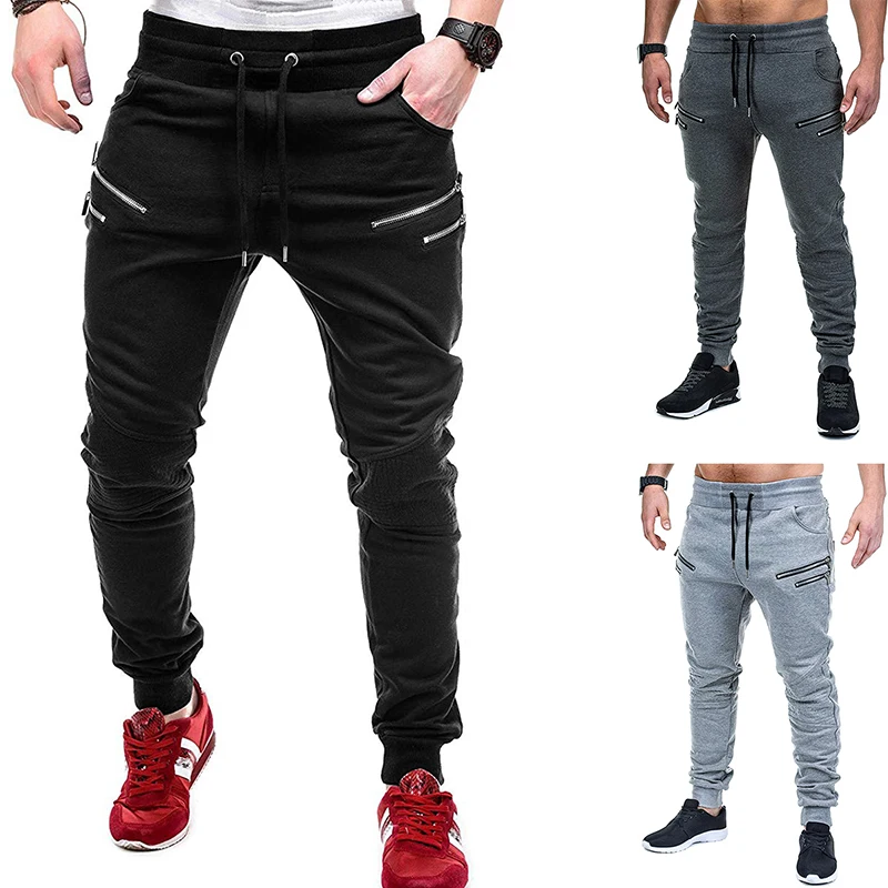 

Sweatpants Men New Zipper Stitching and Rope Pulling Sports Men's Leg Pants