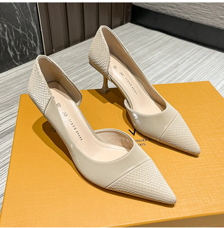 

Women Shoes Orange High Heels Pointed Toe Shallow Mouth Lace-Up White Spikes Casual Gold Solid PU Leisure Basic Rubber Women Sho