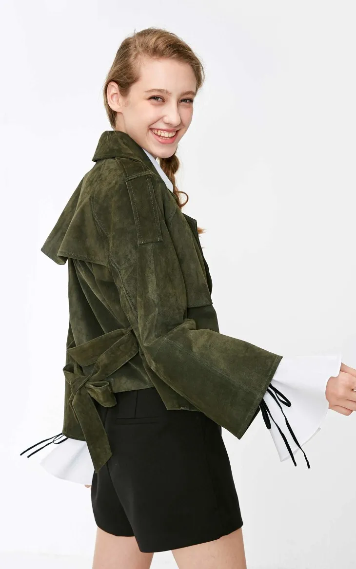 Vero Moda Новая женская кожаная куртка из свиной кожи с лацканами на шнуровке | 318310519
