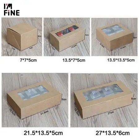 5 шт крафт-бумажная коробка для торта с прозрачным ПВХ окном синяя печенья