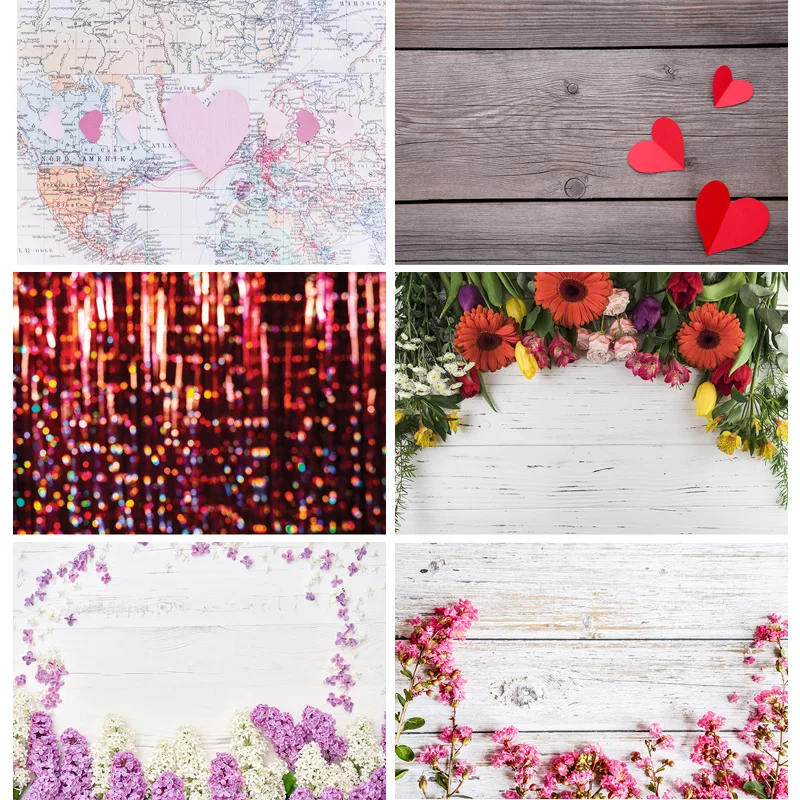 

Vinyl Custom Photography Backdrops Valentine day & wood planks Theme Photography Background 91223VD-02