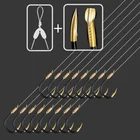 8 пар, светящиеся рыболовные крючки из углеродистой стали, двойные крючки с зазубриной, с нейлоновой леской, аксессуары для ловли карпа